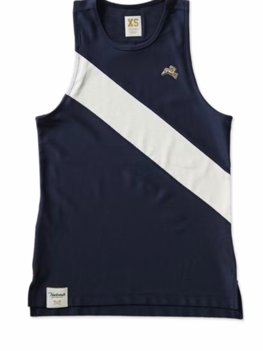 Tracksmith Navy Tank with White Diagonal Stripe